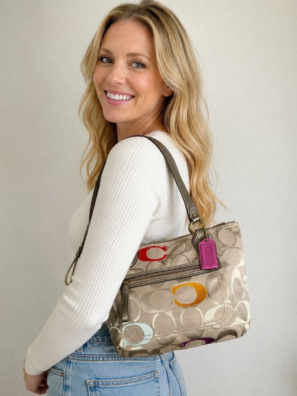 Coach Poppy Multicolor Signature Embossed Tote Large